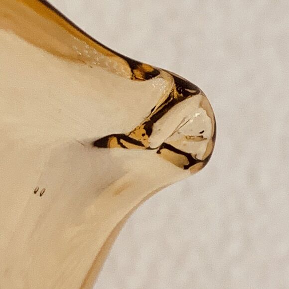MCM Vtg Hand-Blown Amber Glass Yellow Vase Folded Open Top Pedestal Much Detail - Picture 11 of 16